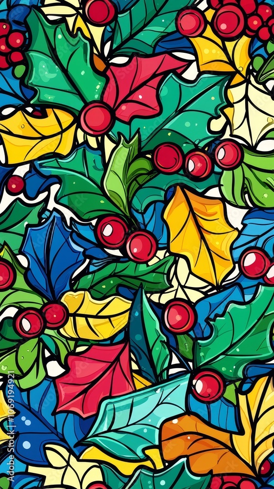 Celebrate the joy of christmas with vibrant holiday leaves and berries designs