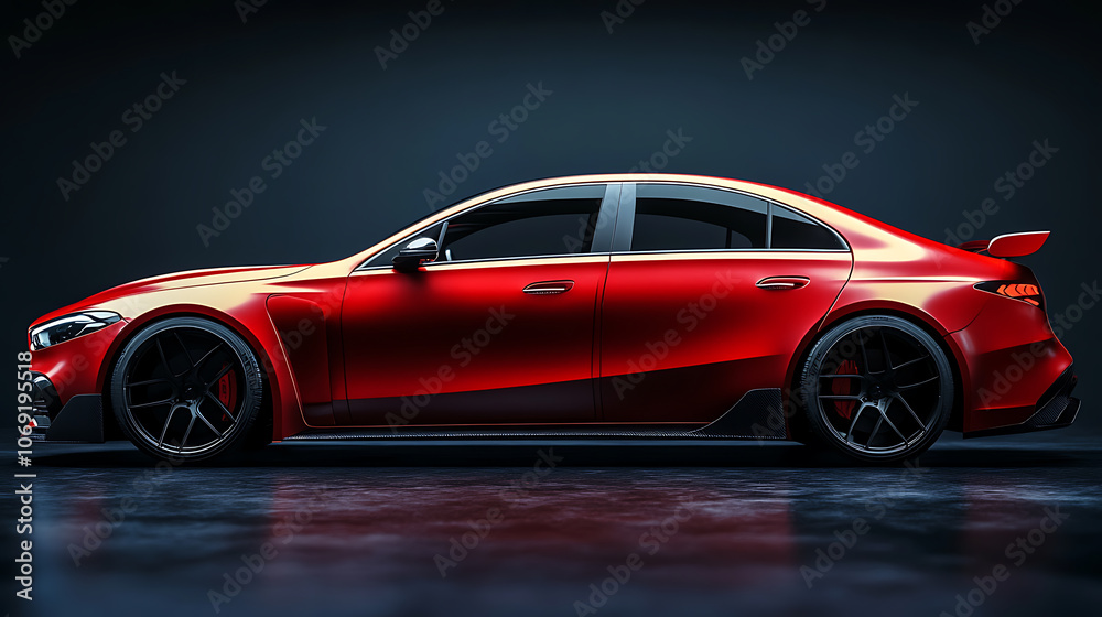 Generic red sport unbranded car isolated on a dark background Generic red sport unbranded car isolated on a dark background