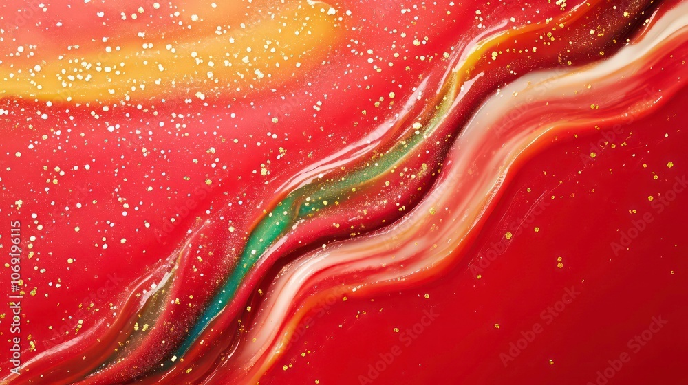 Obraz premium Abstract swirling colors with glitter, resembling a cosmic or fluid landscape.
