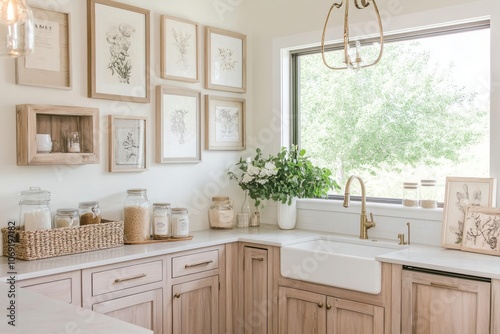 Farmhouse Kitchen with White Sink and Wood Cabinets