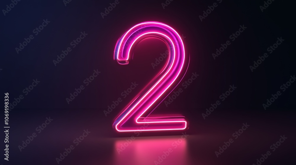Neon Number 2, Pink Glowing Double Line Numerical Digit on Dark Background, 3D Render Neon Number 2, Pink Glowing Double Line Numerical Digit on Dark Background, 3D Render