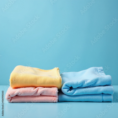 Wet clothes, laundry and soap water for laundromat business, housework and product background design. Blue, clothing and bubble wallpaper for clean clothes, eco friendly washing and backdrop	 photo