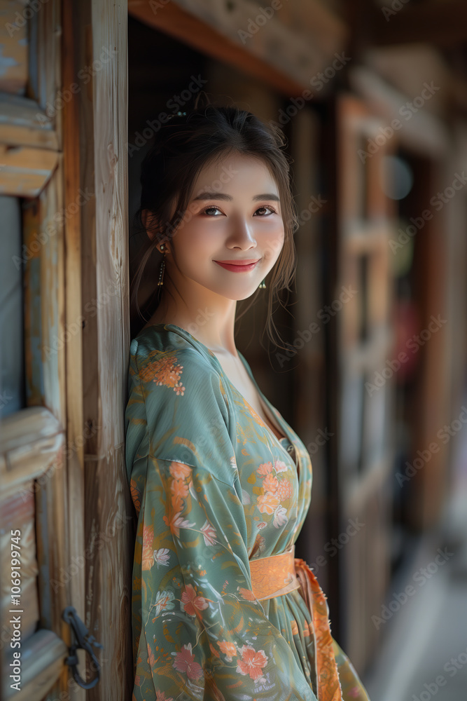 Asian woman smiling with confidence in rural village. Asian woman smiling with confidence in rural village.