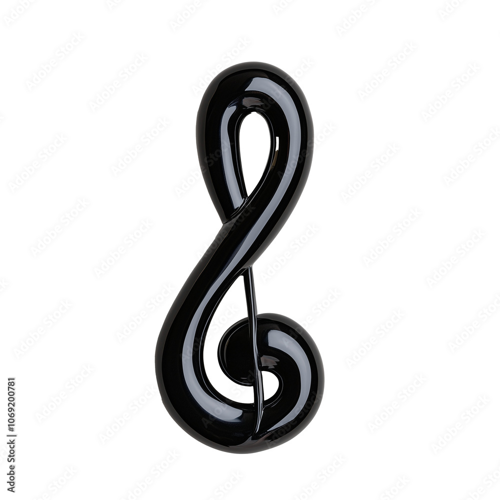 Black treble clef symbol in a modern glossy style on transparent background Black treble clef symbol in a modern glossy style on transparent background