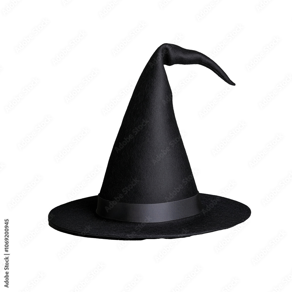 Classic black witch hat with wide brim on transparent background Classic black witch hat with wide brim on transparent background