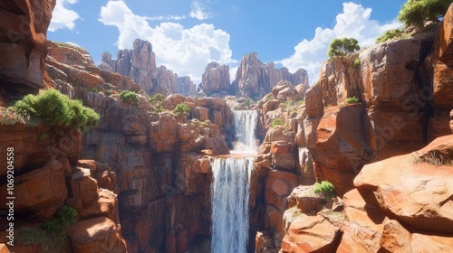 Majestic Baatara gorge sinkhole featuring cascading waterfalls breathtaking natural wonder amidst rocky terrain photo