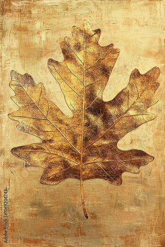 Gold maple leaf. Grunge background. Close-up. Vertical printable home decor, wall art