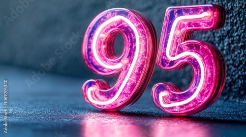 Neon Glowing Purple Number Ninety-Five, 95, On A Dark Grunge Background With Copy Space photo