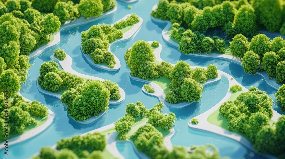 High angle view of a winding mangrove forest showcasing lush greenery and intricate water channels perfect for nature enthusiasts and eco tourism High angle view of a winding mangrove forest showcasing lush greenery and intricate water channels perfect for nature enthusiasts and eco tourism
