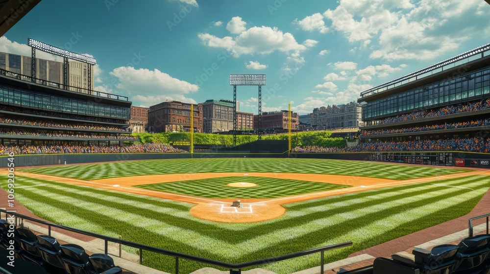 Fototapeta premium Discover the thrill of baseball in a stunning stadium setting