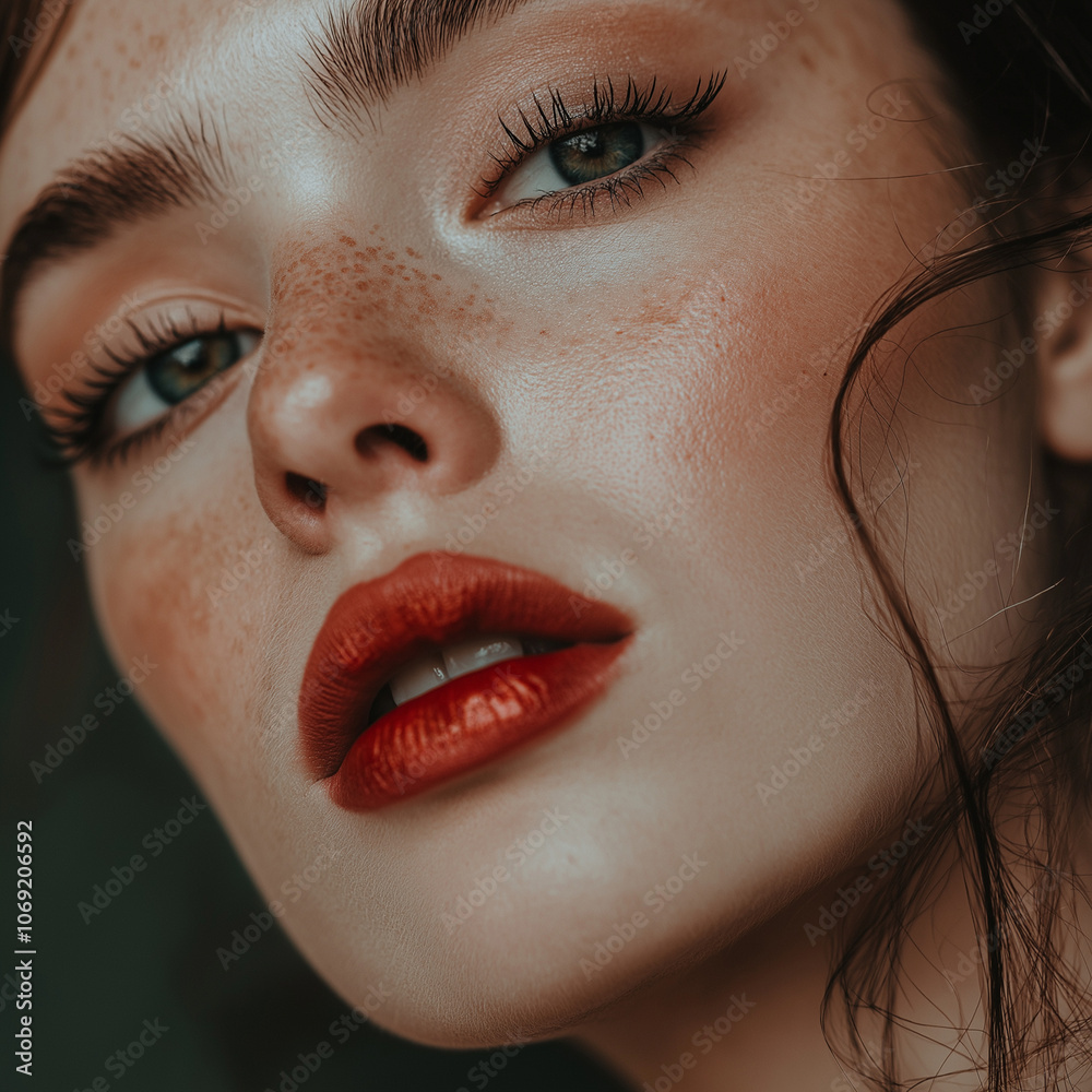 Naklejka premium Lifestyle-Influencerin, makellos geschminkt, gepflegtes Haar, professionelles Portrait, Instagram-Style, natürliches Licht, Social Media Content
