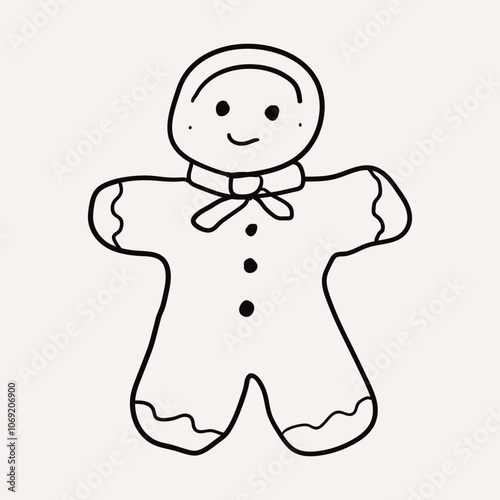 Gingerbread Man, Christmas Cookies. Christmas hand drawn whimsical line art icons 2