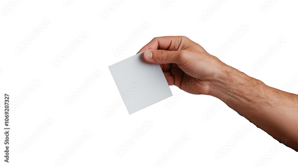 Hand holding blank card ready to present on transparent background Hand holding blank card ready to present on transparent background