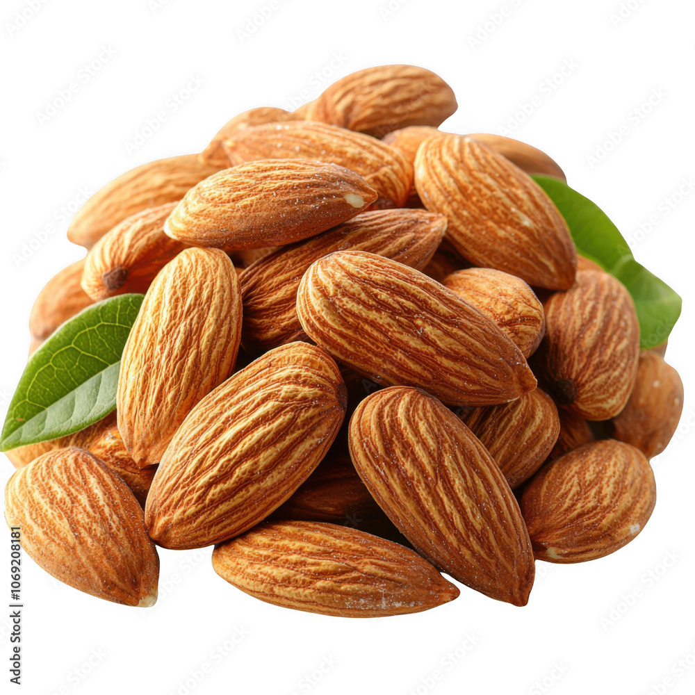 Beach almonds nuts on transparent backgroung, png file, no background