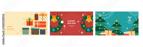 Festive Christmas Illustrations with Holiday Messages and Decorations