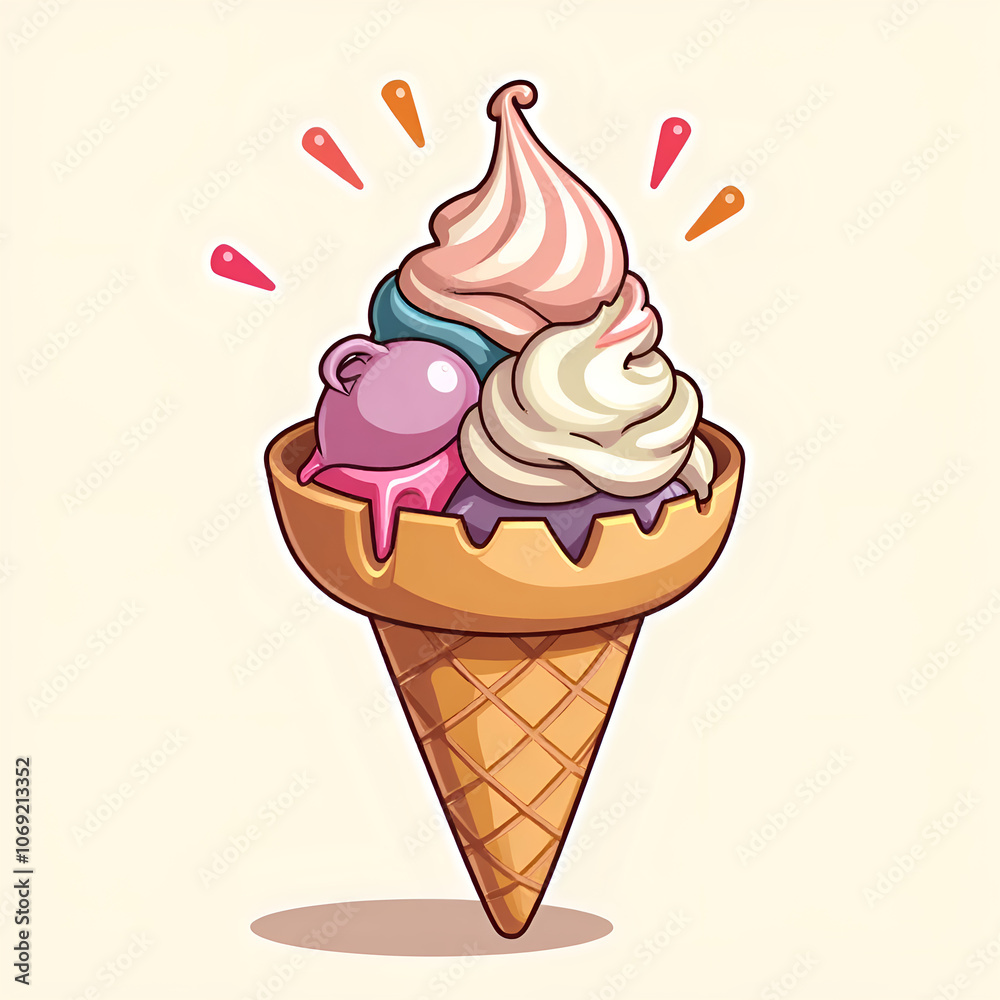 Indulge in a sweet escape with a colorful ice cream cone creation, digital art of still life concept. Indulge in a sweet escape with a colorful ice cream cone creation, digital art of still life concept.