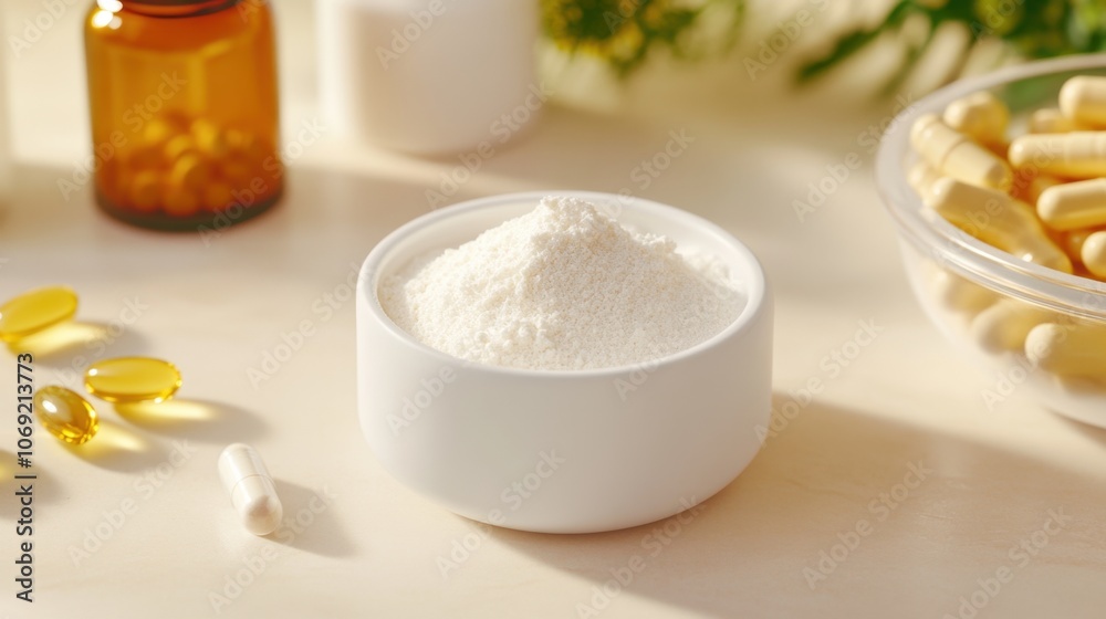 Healthy supplements and vitamins on a white background Healthy supplements and vitamins on a white background