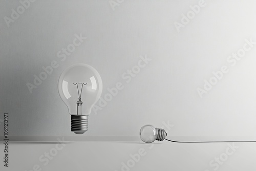 Two light bulbs connected by wire on a plain background showcasing electrical components