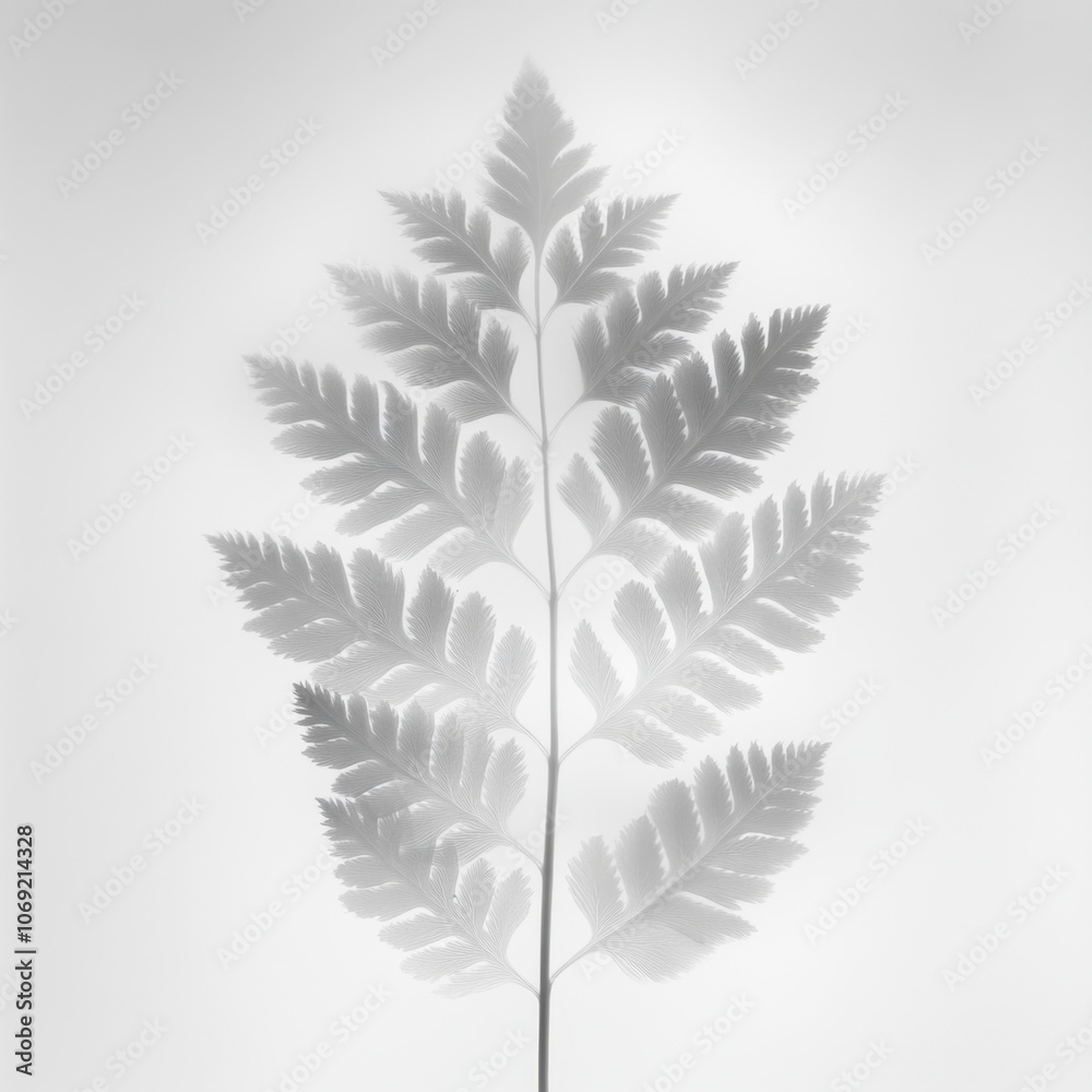 Delicate fern leaf against a minimalist gray background Delicate fern leaf against a minimalist gray background