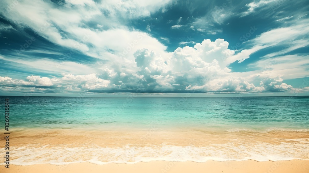Peaceful beach with turquoise waters and soft white sand, set against a sky filled with colorful, dramatic clouds. An idyllic scene of tranquility and natural beauty. Peaceful beach with turquoise waters and soft white sand, set against a sky filled with colorful, dramatic clouds. An idyllic scene of tranquility and natural beauty.