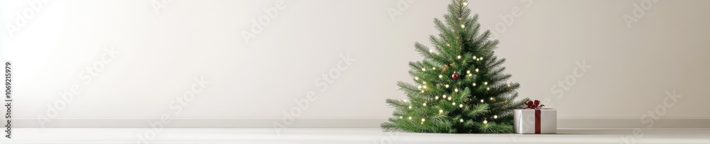 christmas tree with gift box in modern room