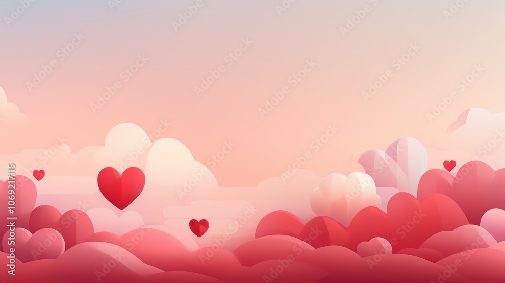 Romantic valentine's day clouds with heart balloons for greeting cards Romantic valentine's day clouds with heart balloons for greeting cards