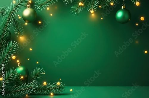 green christmas decoration background with empty space 