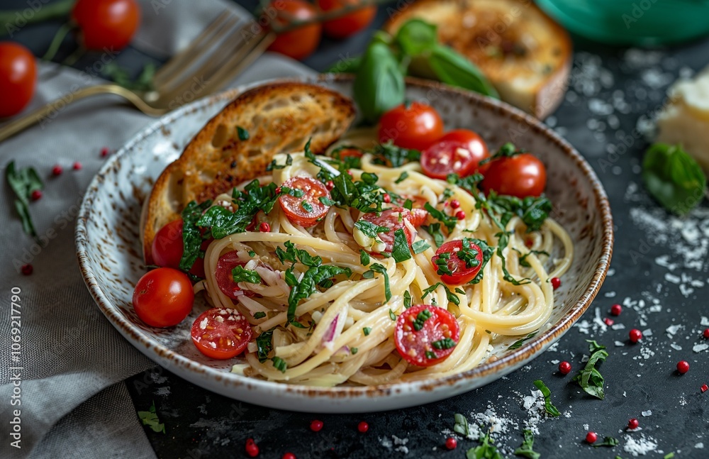 Delicious home made vegan pasta with tomatoes.