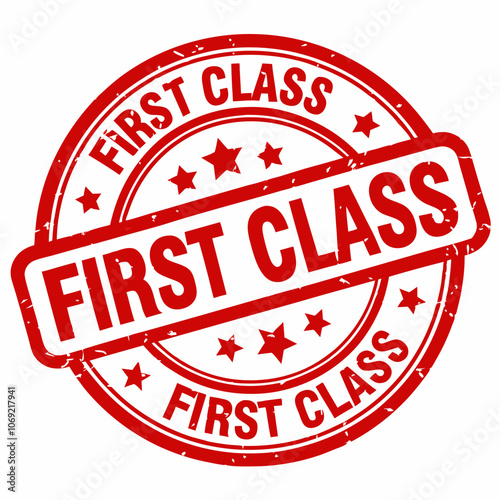 A red rubber stamp with the words FIRST CLASS