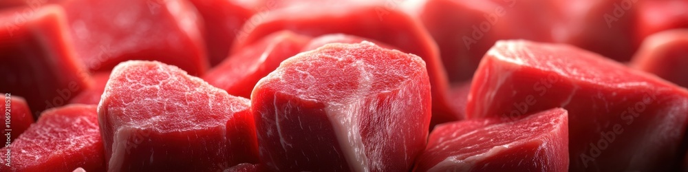 Close-up of fresh raw red meat cubes Close-up of fresh raw red meat cubes