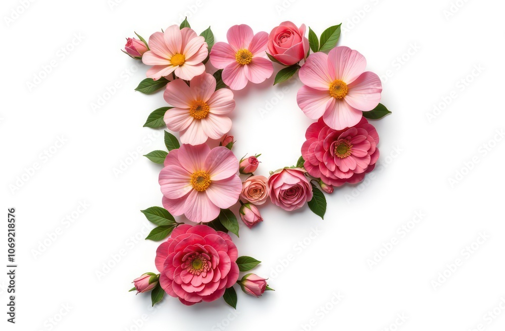 Intertwined flowers letter “P”, realist precision, high saturation, beautiful, inspiring, isolated, flat white background Intertwined flowers letter “P”, realist precision, high saturation, beautiful, inspiring, isolated, flat white background