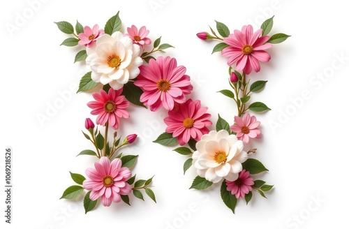 Wallpaper Mural Intertwined flowers letter “N”, realist precision, high saturation, beautiful, inspiring, isolated, flat white background Torontodigital.ca