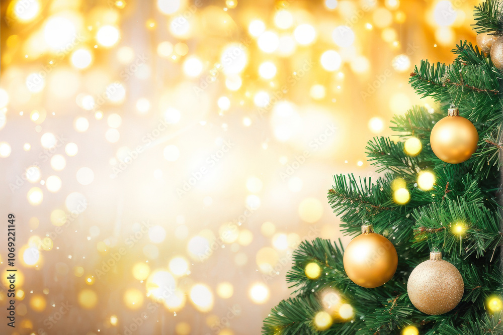 Fototapeta premium A beautifully decorated Christmas tree adorned with sparkling lights and traditional ornaments, creating a warm holiday ambiance. Generative AI