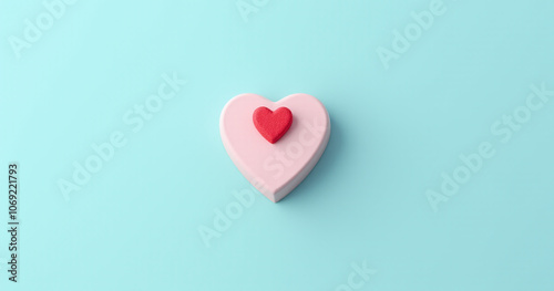 Symbol of diabestes with sugar cube and red heart on pastel blue background World diabestes day concept