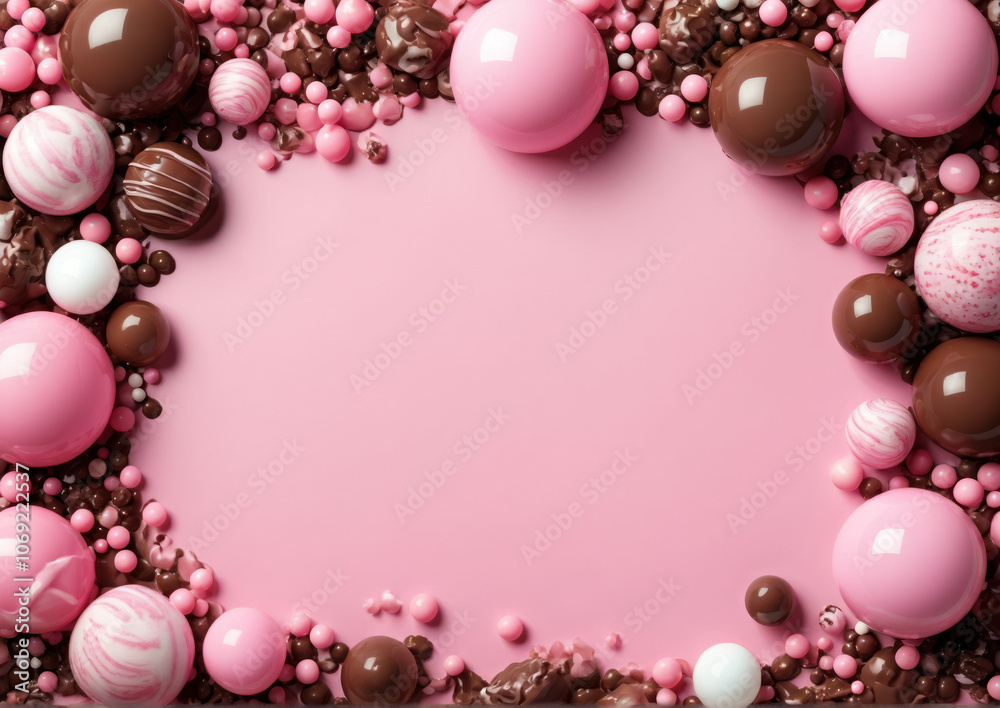 Sweet Invitation Card Design with Heart-Shaped Cookie, Candy Balls, and Pink Background Sweet Invitation Card Design with Heart-Shaped Cookie, Candy Balls, and Pink Background