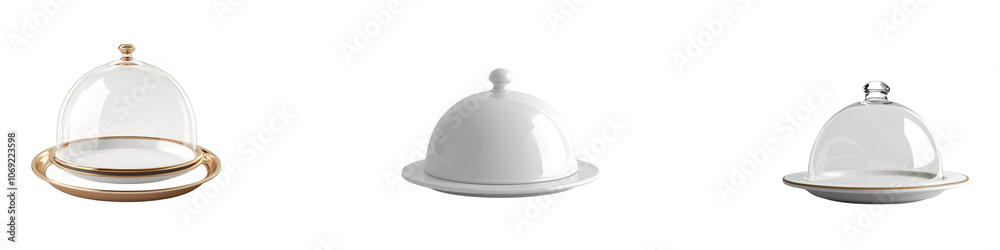 collection Set of A 3D render of a cloche and plate on a transparent background cutout, PNG file collection Set of A 3D render of a cloche and plate on a transparent background cutout, PNG file