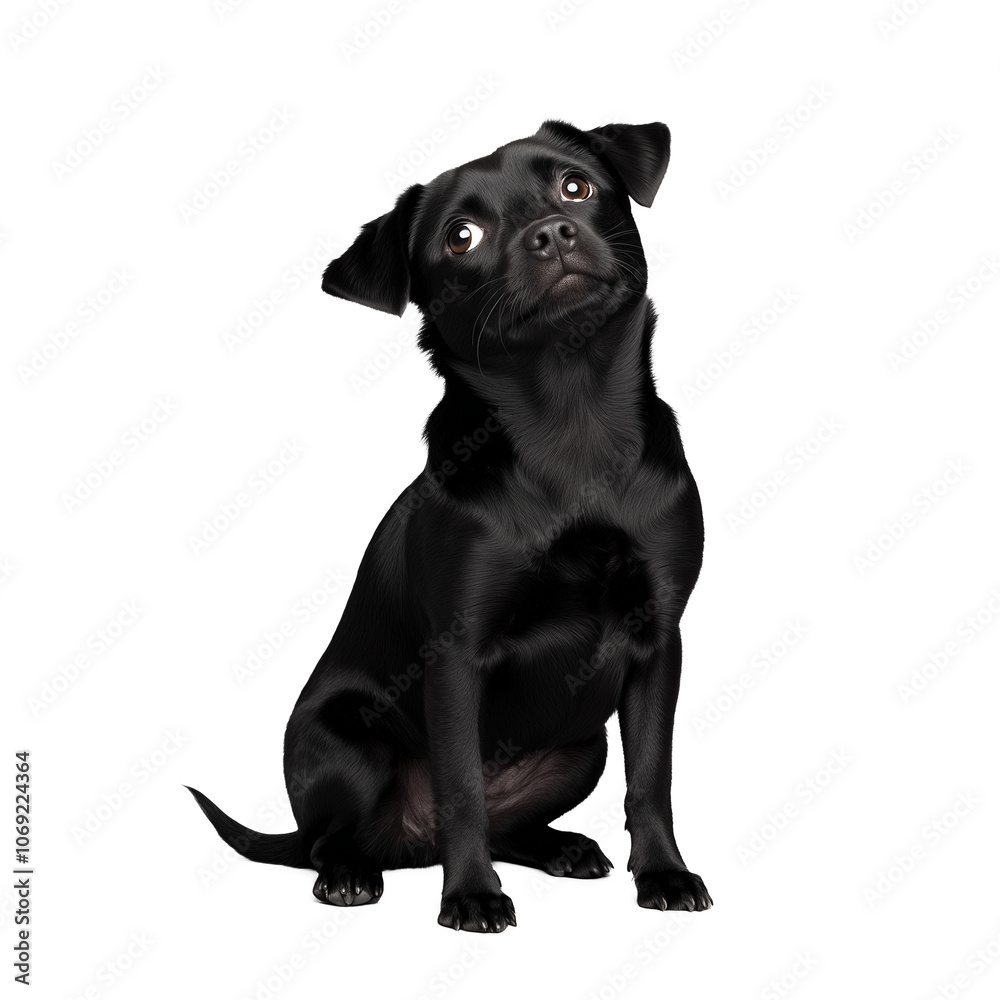 Obraz premium Cute black dog sitting attentively isolated on transparent background