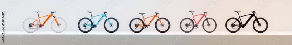 Diverse collection of modern bicycles on display Diverse collection of modern bicycles on display