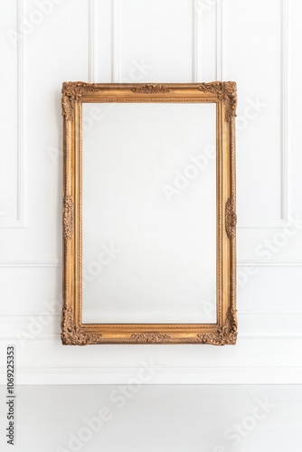 Ornate golden frame hanging on a white wall