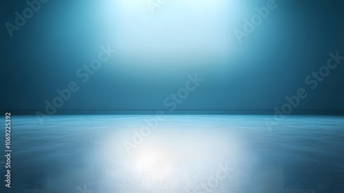 Perspective floor backdrop in a blue room studio with a light blue gradient spotlight. Ideal for showcasing products or artwork with a clean and elegant display background.