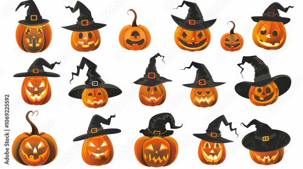 set of halloween pumpkins isolated on white set of halloween pumpkins isolated on white