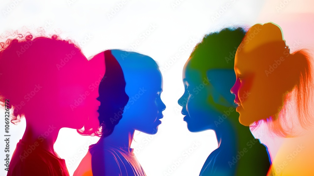 Colorful silhouettes of diverse children facing each other.