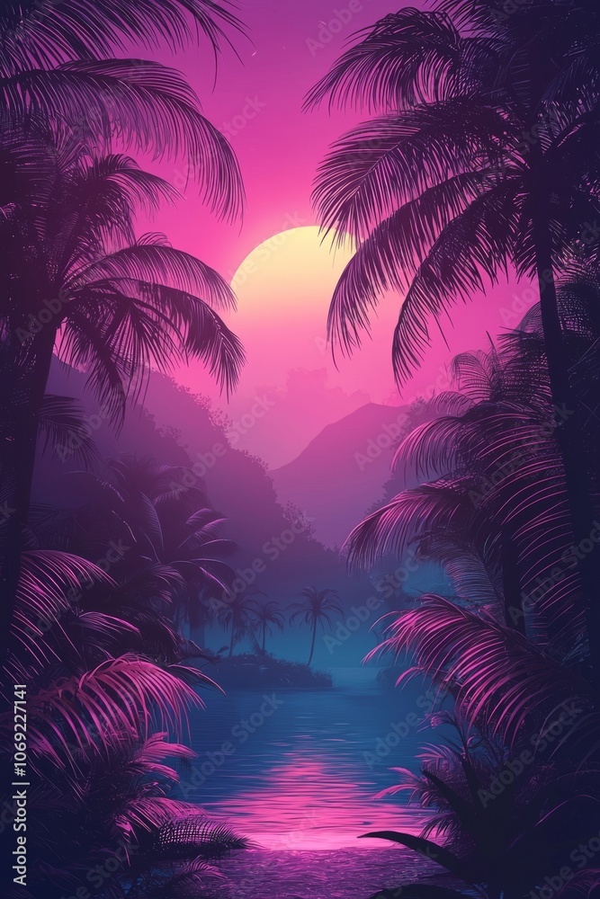 Experience the breathtaking beauty of a tranquil sunset in your personal palm paradise