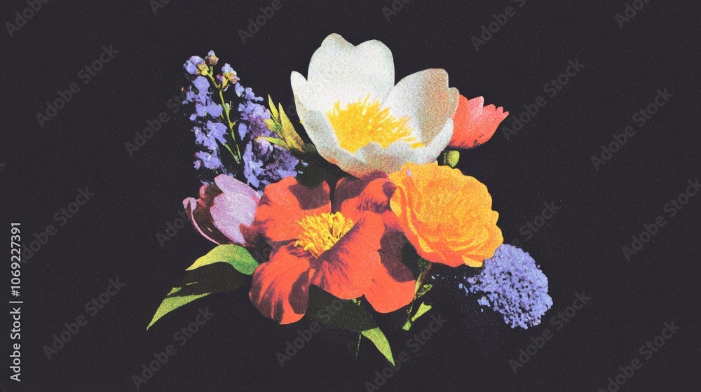 A Colorful Floral Bouquet Displayed Against a Deep Black Background for Visual Impact