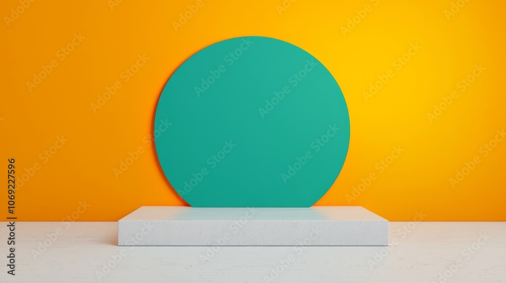An Artistic Minimalist Geometric Composition Featuring a Vibrant Turquoise Circle
