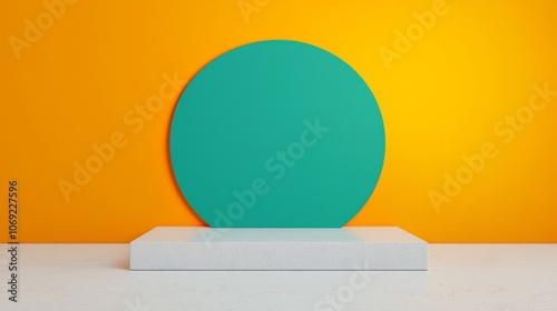 Obraz na płótnie An Artistic Minimalist Geometric Composition Featuring a Vibrant Turquoise Circle w salonie