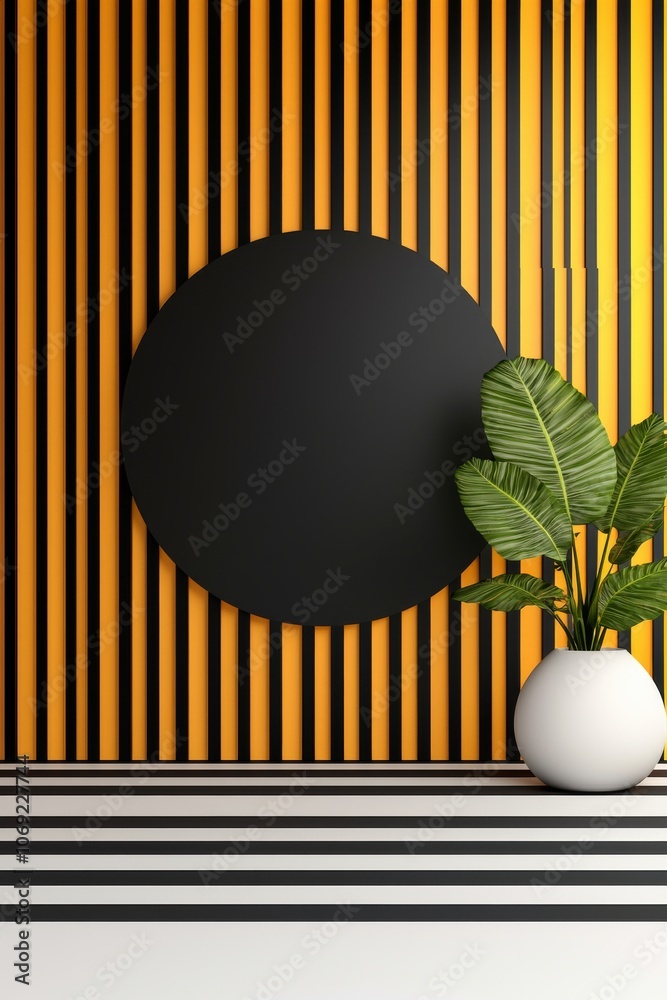 Contemporary Interior Design Featuring Striped Wall Decor and Elegant Monochrome Elements