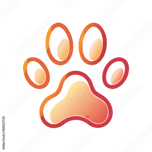 Glossy Red Paw Print Icon with Gradient Effect, Glossy red paw print icon with a warm gradient effect, ideal for animal themes, pet branding, or playful design elements. 