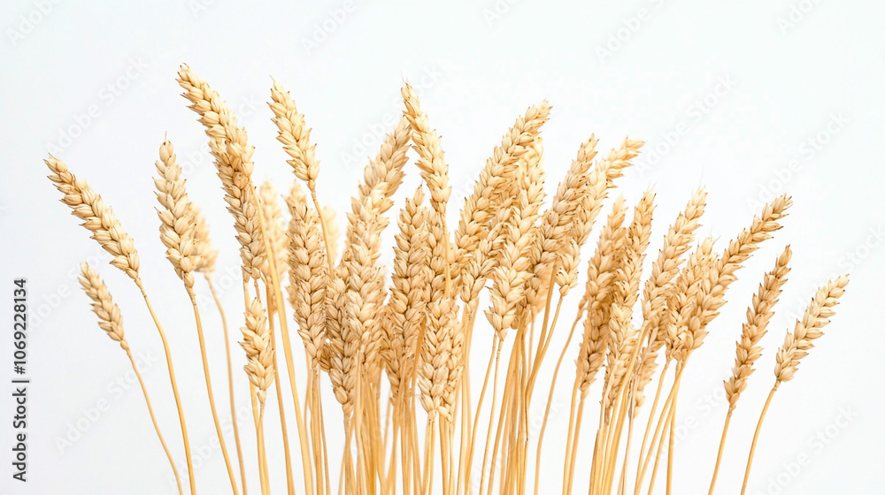 Golden Wheat Spikes Isolated on White Background Organic Grain Harvest Golden Wheat Spikes Isolated on White Background Organic Grain Harvest