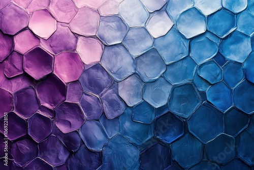 Colorful hexagonal patterns create a vibrant background with reflections and shimmering light